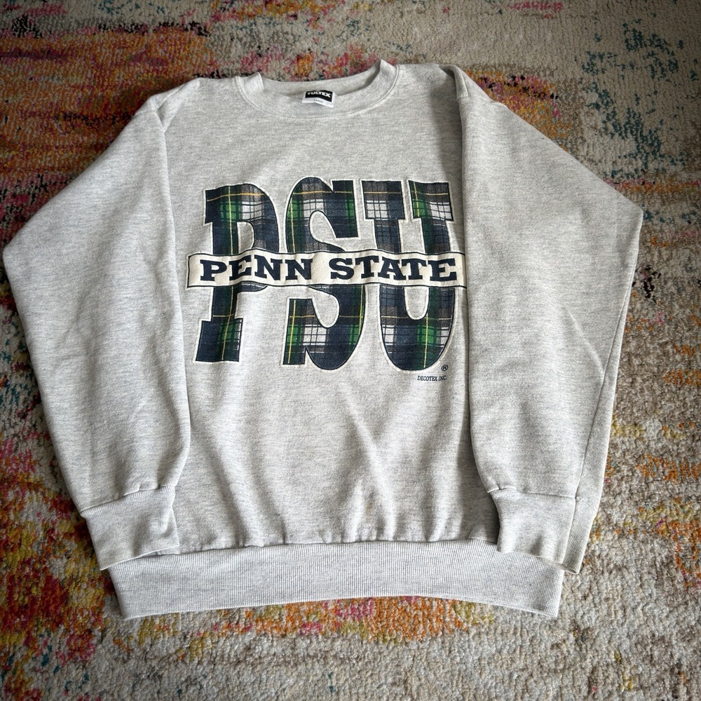 Vintage Tultex Penn State PSU Plaid Graphic Sweatshirt Large